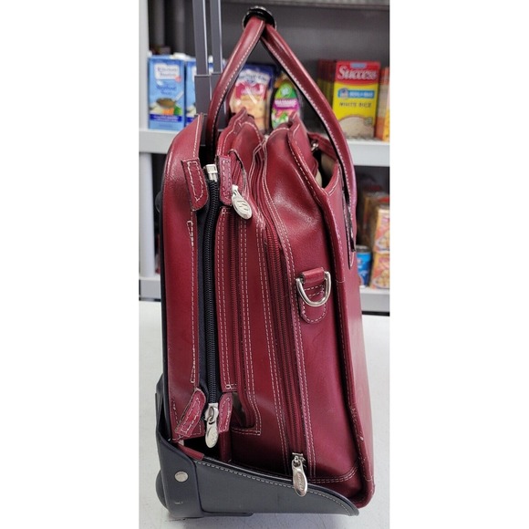 McKLEIN Red Leather Wheeled Business Laptop Computer Case Bag Removable Wheels - Picture 4 of 16